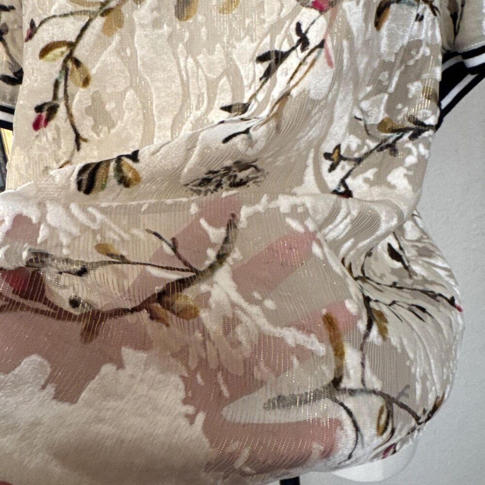 Womens Floral Blouse Short Sleeve Beige Boho Casual Top Lightweight Chic M - Picture 6 of 12
